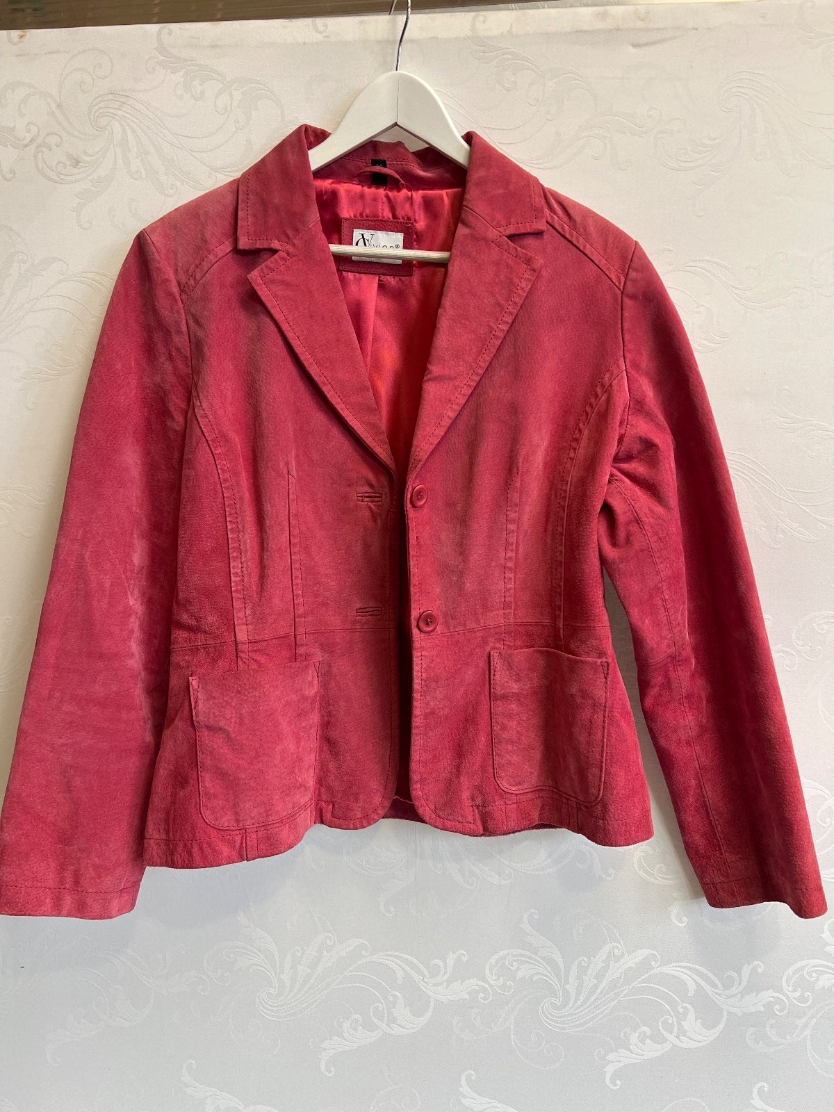 Vivien Caron Damen Velourleder Blazer Jacke rot Gr. 42 gefüttert
