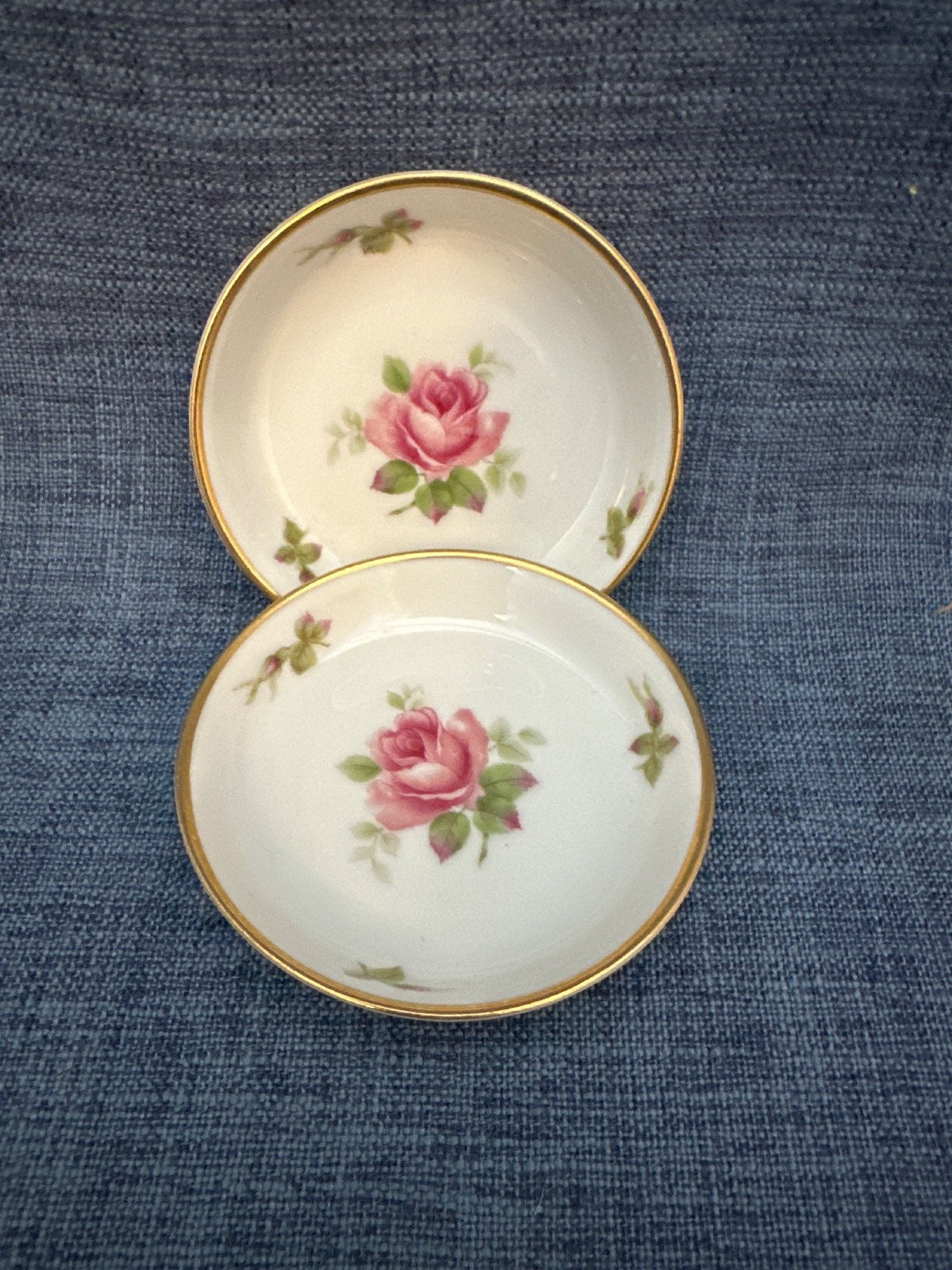 Rosenthal Porzellan Konfekttellerchen 2er Set Rosa Rose 8 cm Goldrand Vintage