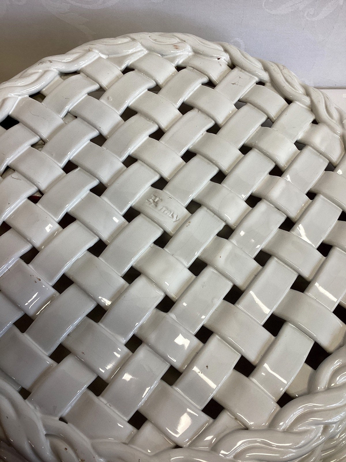 Keramik Korb Schale Weihnachten Italy Flechtoptik Tannenzapfen Schleife ø 37 cm