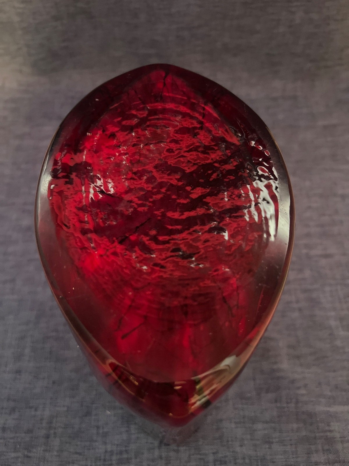 Glasvase, Bodenvase, Tischvase, Glas, rot, Handarbeit, 23,5 cm hoch, oval