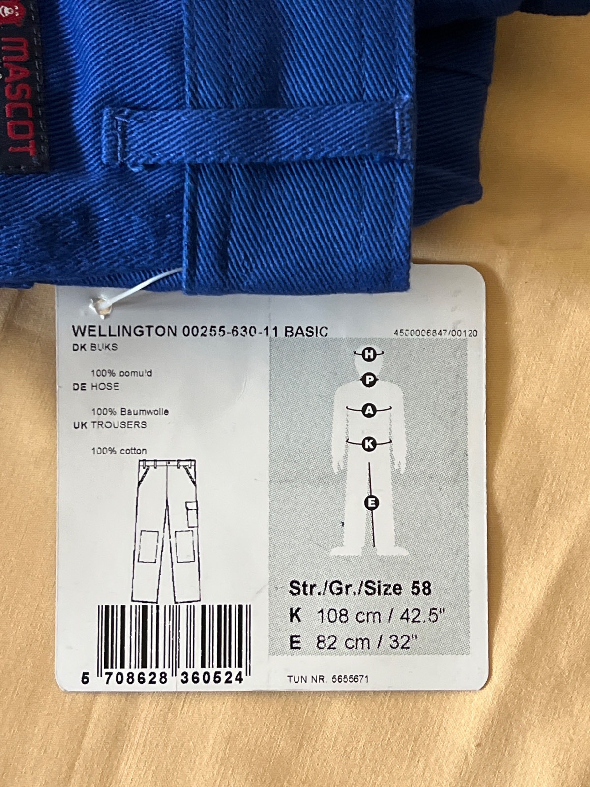 MASCOT Basic Wellington Arbeitshose Gr. 58 Blau 100% Baumwolle, NEU, OVP