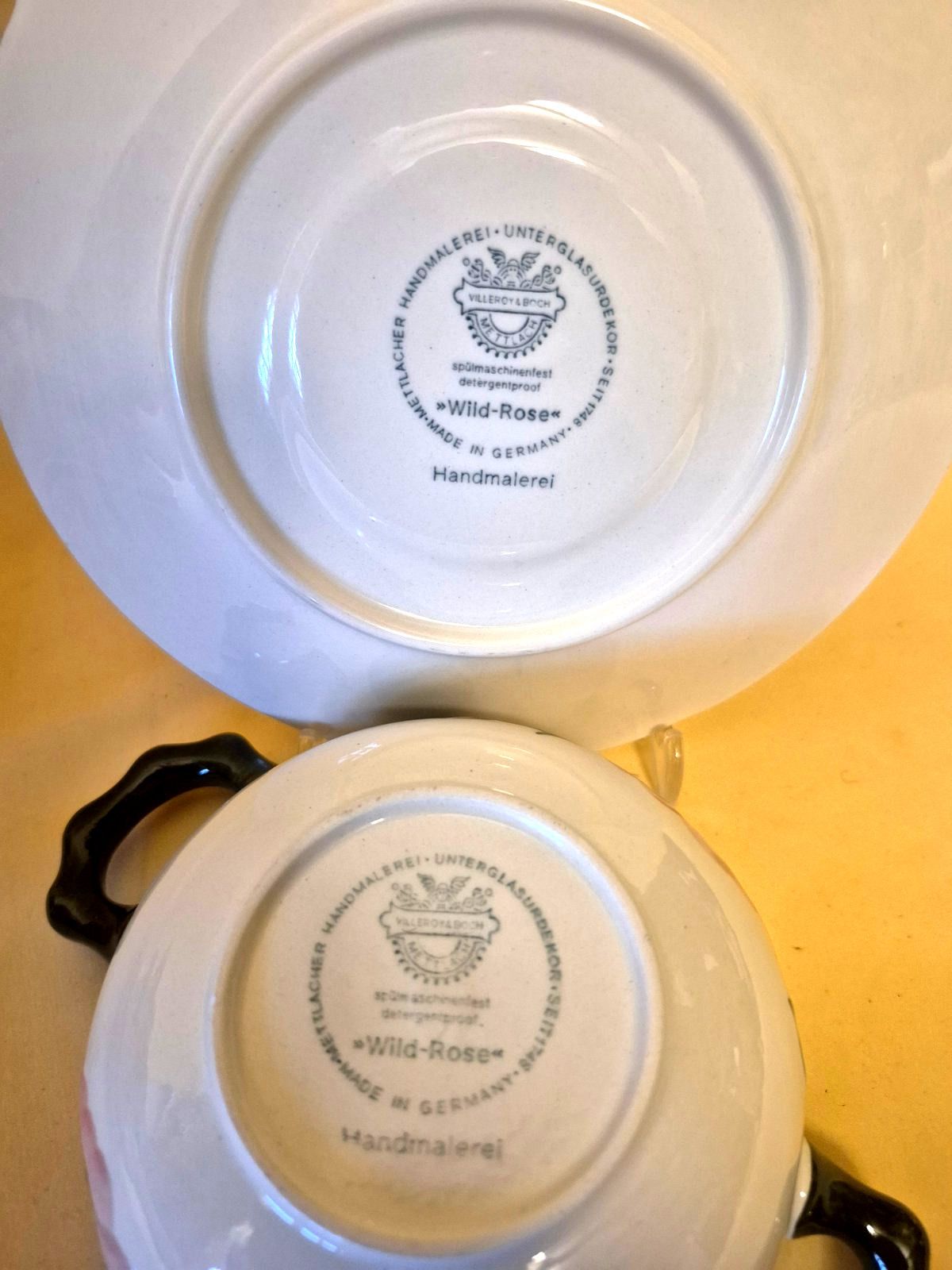 Villeroy & Boch "Wild-Rose" Suppentasse mit Untertasse 3er Set Handmalerei