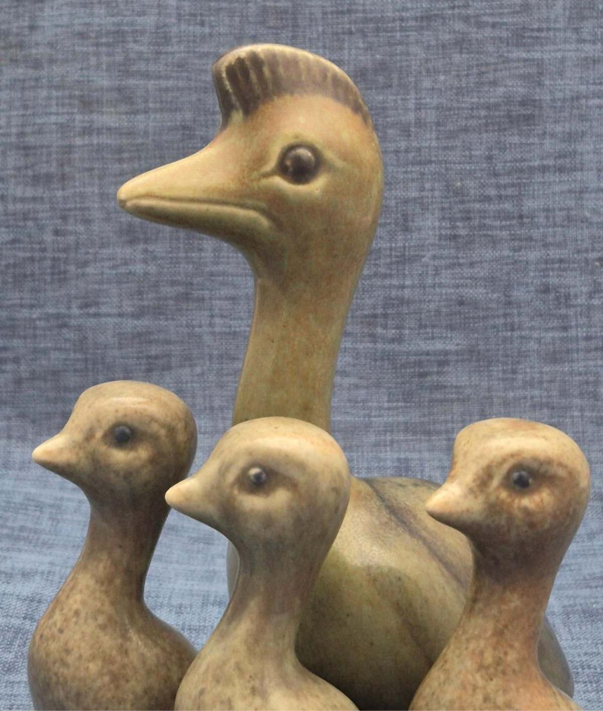 Keramik Entenfamilie 4-teilig Ente Küken Figuren Set Vintage Studiokeramik