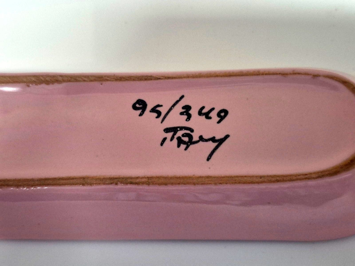 Keramik Schale Eisenbahn Motiv Italy 95/349 rosa lang Mid Century 21 cm lang