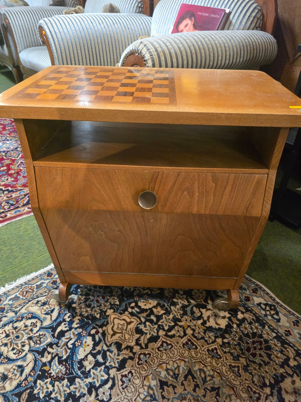 Vintage Holz Spieltisch Schach Intarsien mit Stauraum