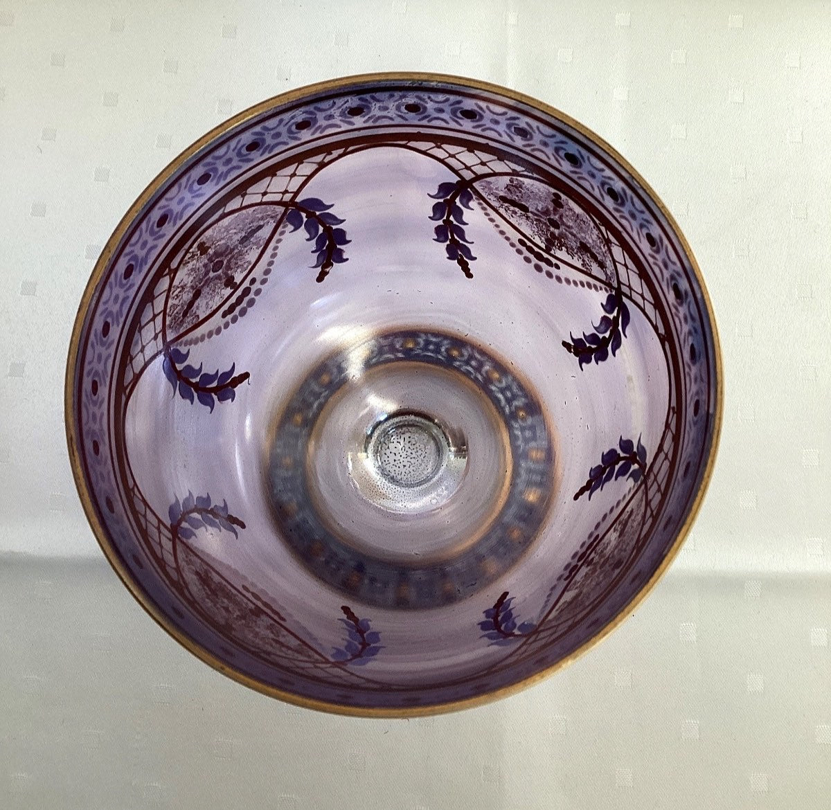 Antike Glasdose mit Deckel Emailmalerei Golddekor Violett Jugendstil Pokal