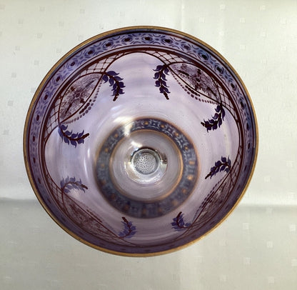 Antike Glasdose mit Deckel Emailmalerei Golddekor Violett Jugendstil Pokal