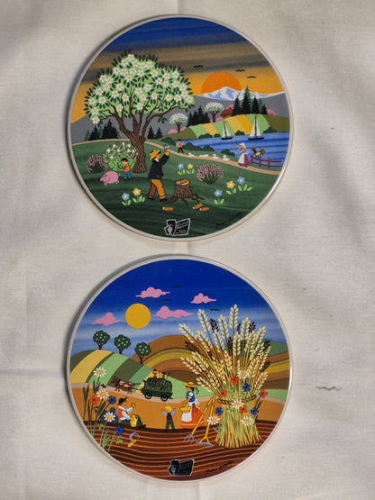 Silberdistel Fayence - Jahreszeiten - Untersetzer - Wandteller - Handarbeit -