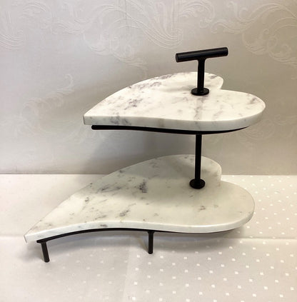 Etagere 2-stöckig Marmor Herzform schwarz Metall Servierständer Cakestand