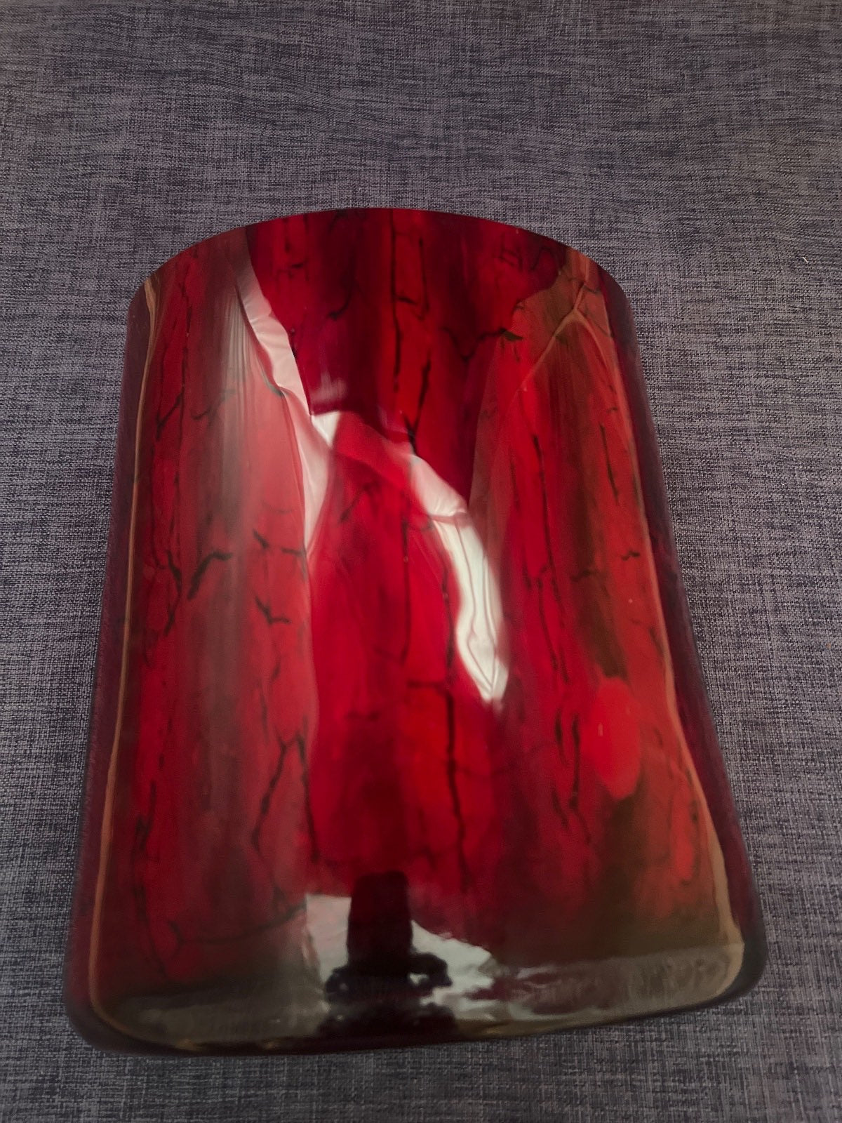 Glasvase, Bodenvase, Tischvase, Glas, rot, Handarbeit, 23,5 cm hoch, oval