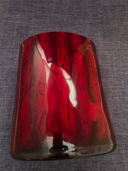 Glasvase, Bodenvase, Tischvase, Glas, rot, Handarbeit, 23,5 cm hoch, oval