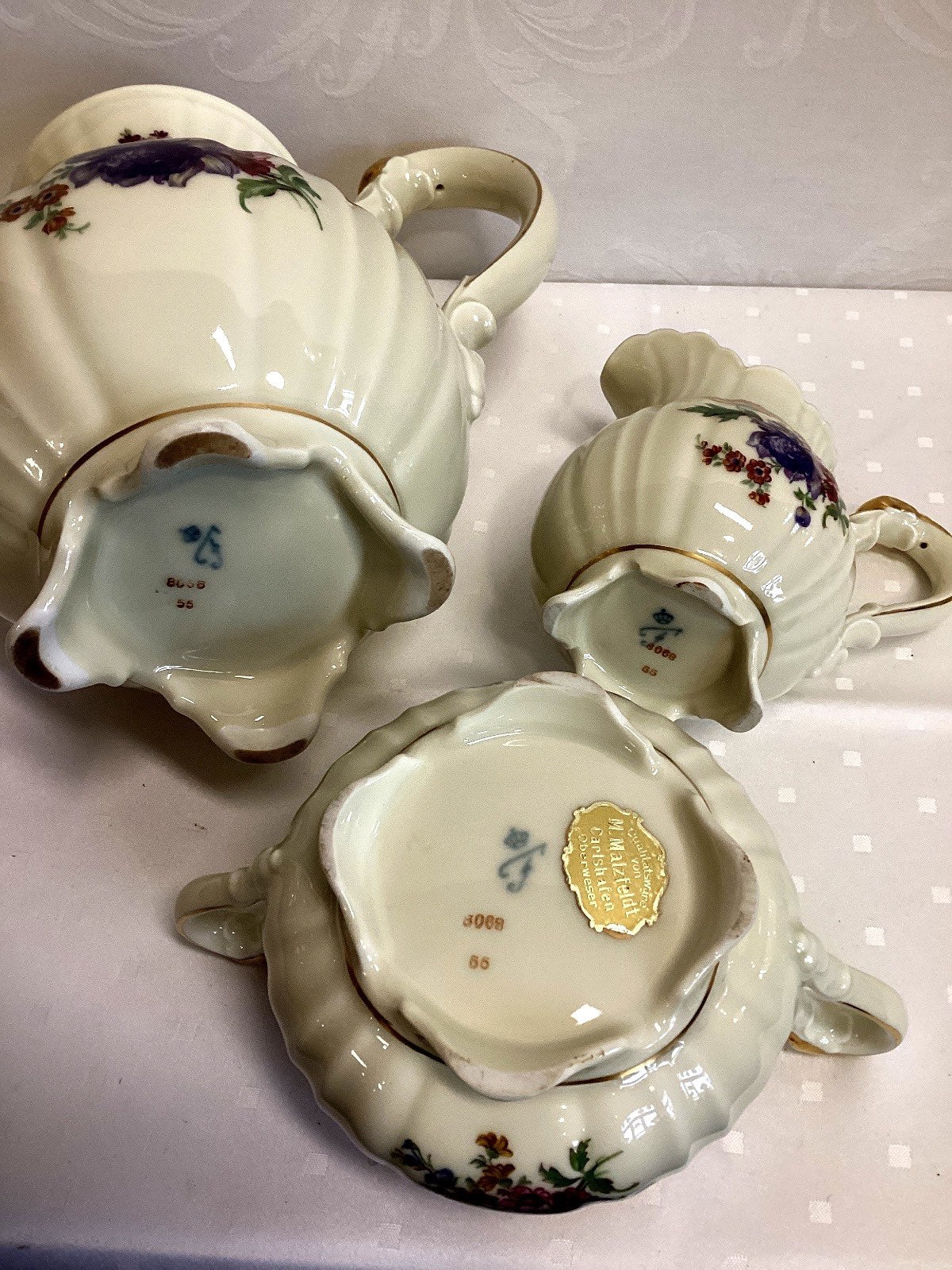 Fürstenberg Kaffeeservice 3-tlg Blumendekor Goldrand Baroque Kanne Milch Zucker