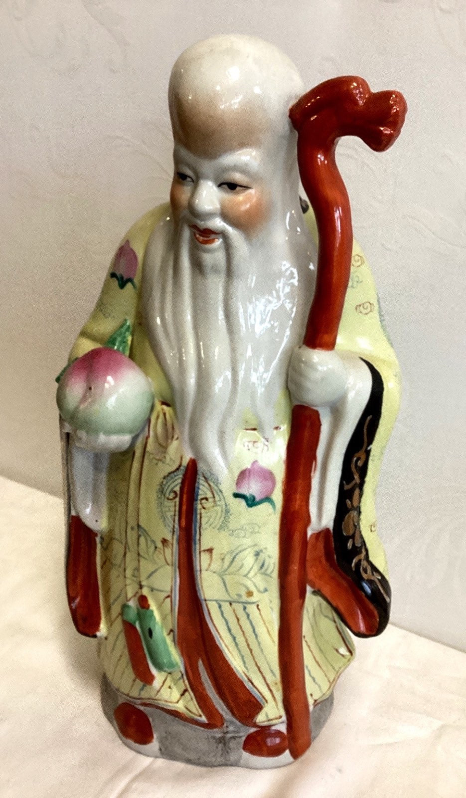 Chinesische Porzellan Figur Shouxing Gott Langlebigkeit Pfirsich handbemalt