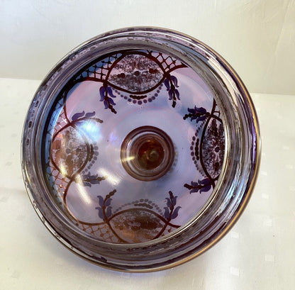 Antike Glasdose mit Deckel Emailmalerei Golddekor Violett Jugendstil Pokal
