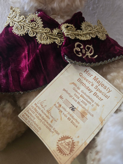 Hermann Teddybär Her Majesty Queen's Birthday Bear Mohair limitiert Nr.76/80