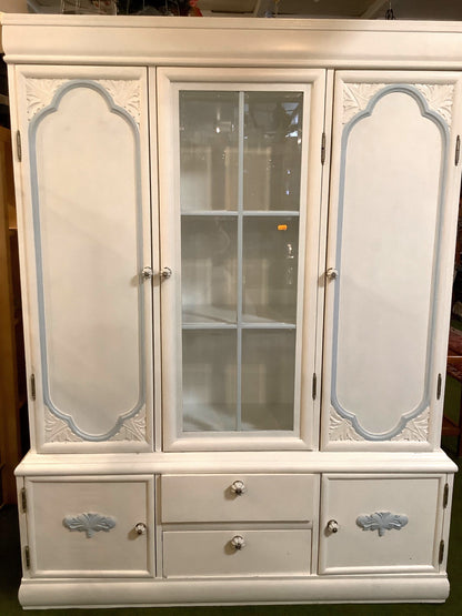 Großer Vitrinenschrank Weiß Landhaus Shabby Chic 3-türig Schubladen Holz