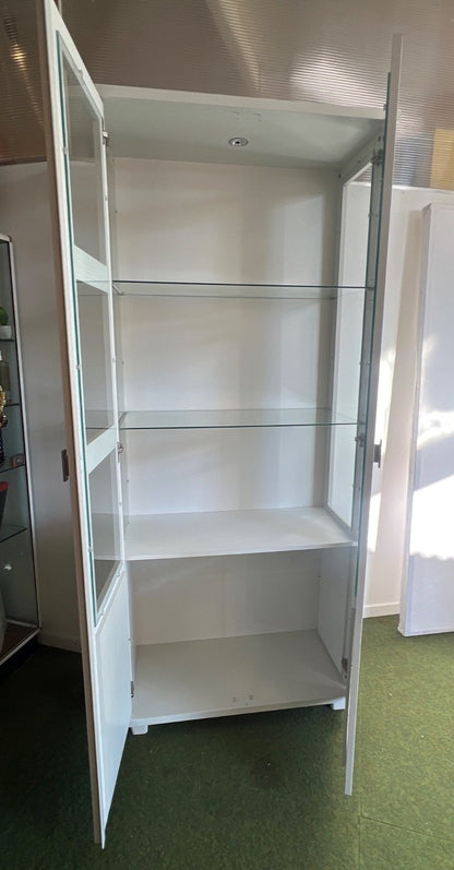 Vitrinenschrank Glastüren Glasböden Innenbeleuchtung Landhausstil weiß
