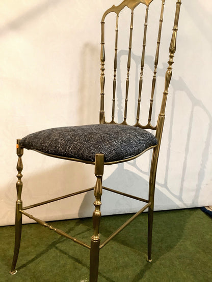 Chiavari Stuhl - Messing - Polstersitz Grau Blau - Italien 1960