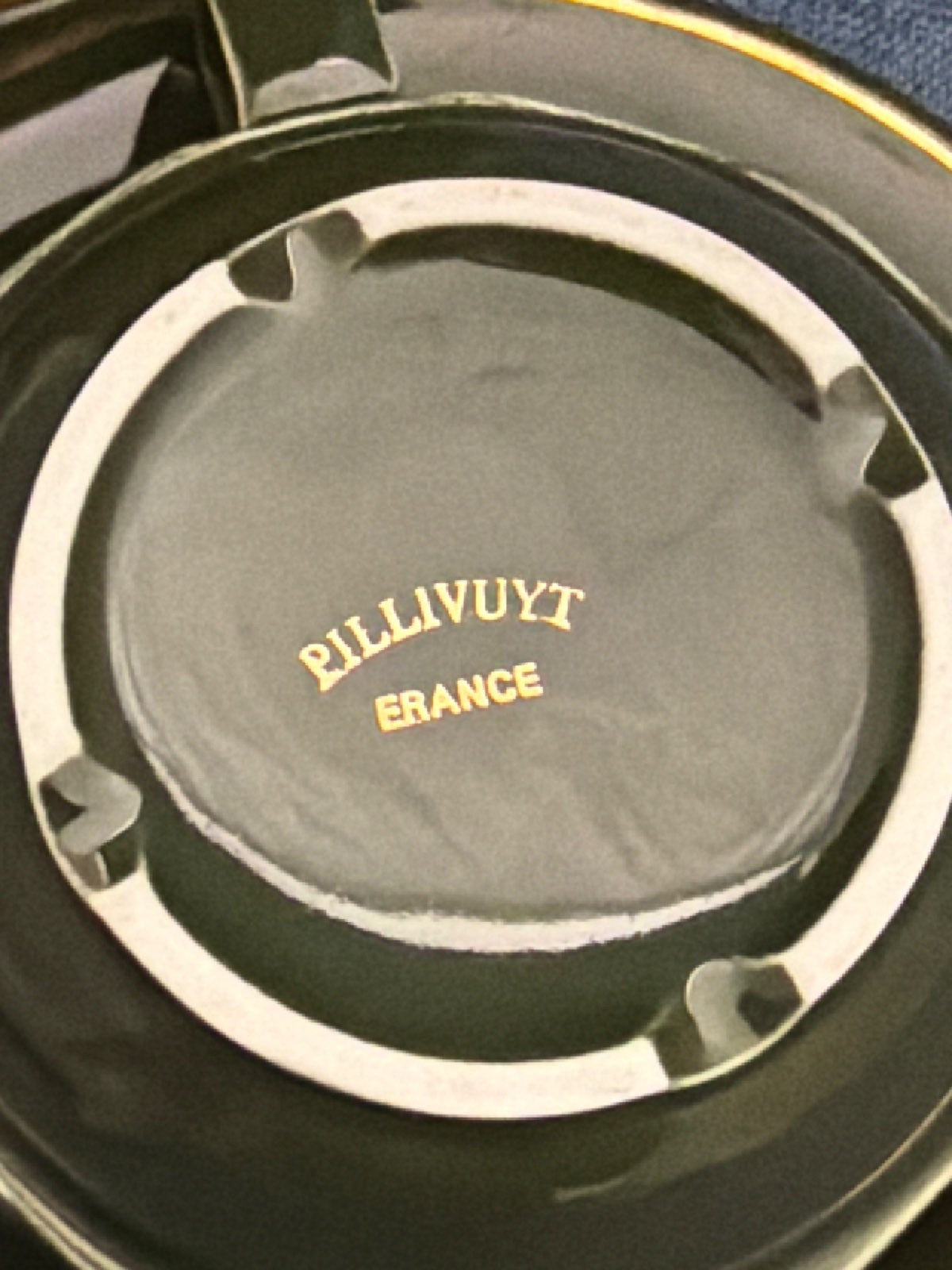 Pillivuyt France Kaffeetassen Set 4 Tassen + 4 Untertassen Porzellan Grün Gold