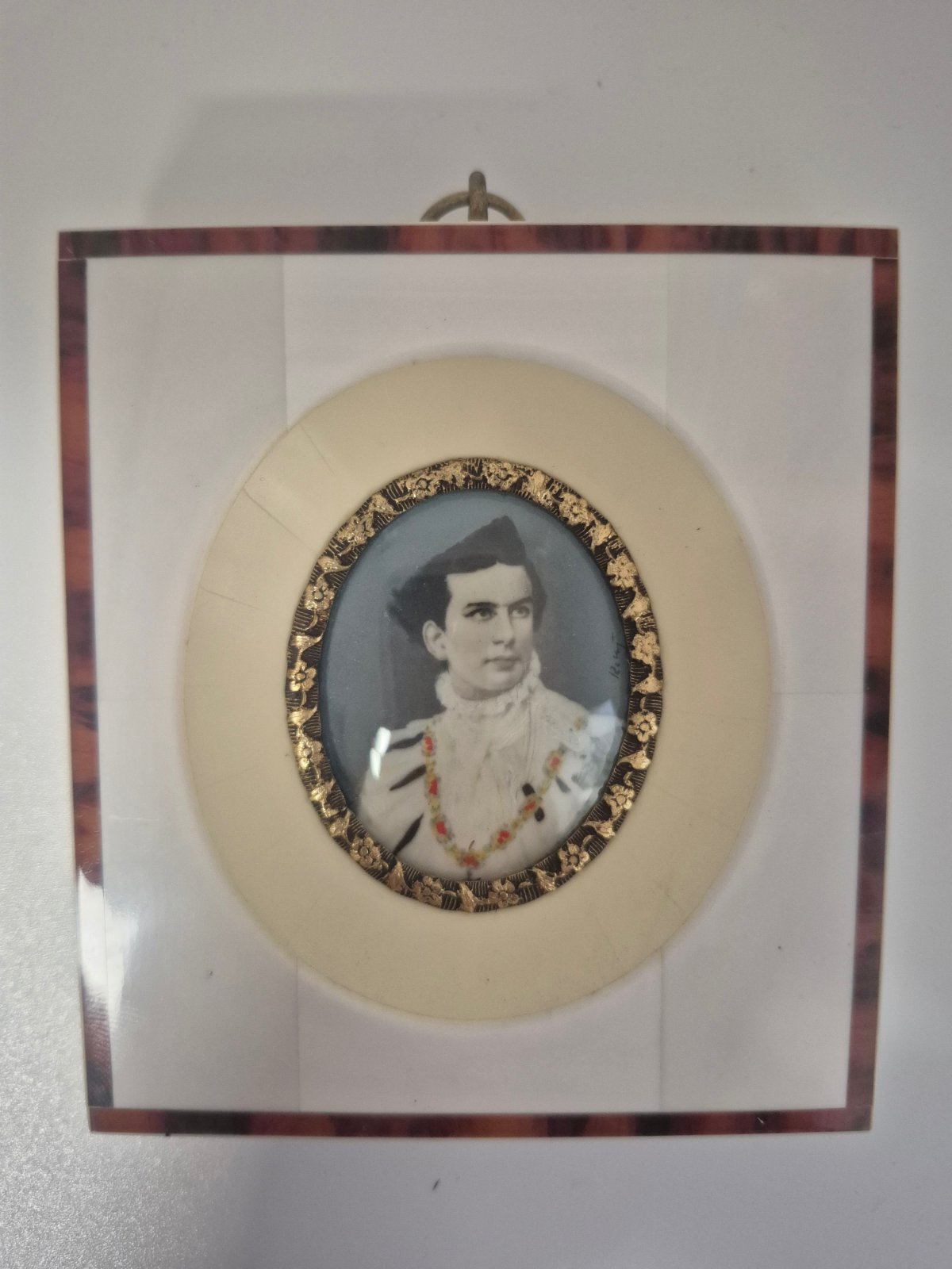 Elfenbein Miniatur Portrait König Ludwig II Bayern 1864-1886 antik Rahmen