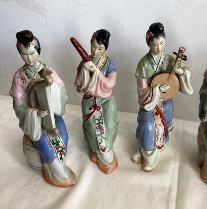 6x Chinesische Porzellanfigur Musikerinnen Orchester handgemalt Vintage China