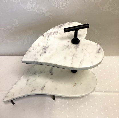 Etagere 2-stöckig Marmor Herzform schwarz Metall Servierständer Cakestand