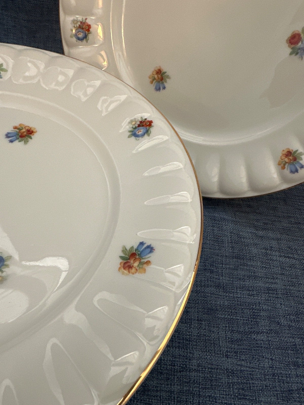 Thomas Bavaria Porzellan 6 Speiseteller Blumendekor Goldrand Vintage