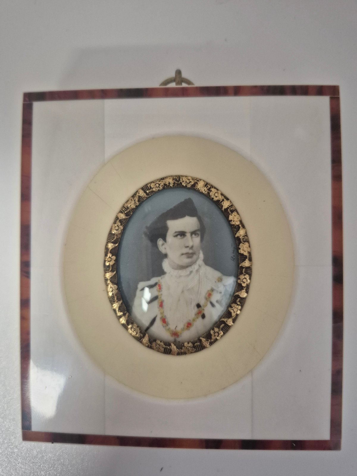 Elfenbein Miniatur Portrait König Ludwig II Bayern 1864-1886 antik Rahmen