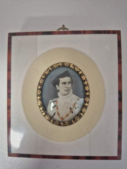 Elfenbein Miniatur Portrait König Ludwig II Bayern 1864-1886 antik Rahmen