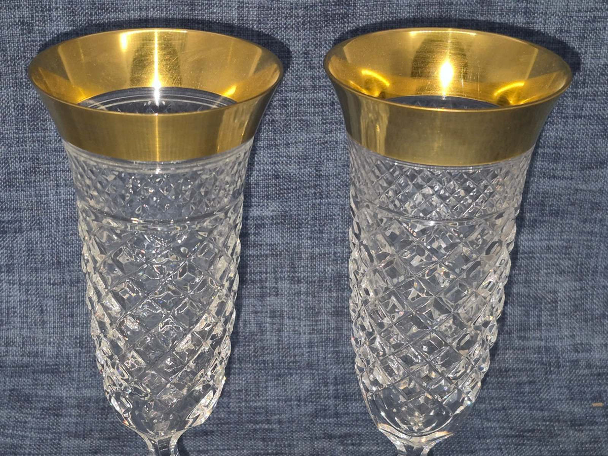 Josephinenhütte - Design: Ernestine - zwei Sektflöten - Kristallglas - 24 Karat