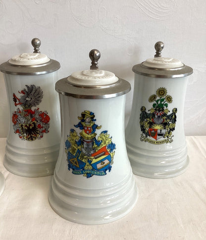 5x Fürstenberg Bierkrug Porzellan Zinndeckel Wappen Hannover Papier Alfeld Leine