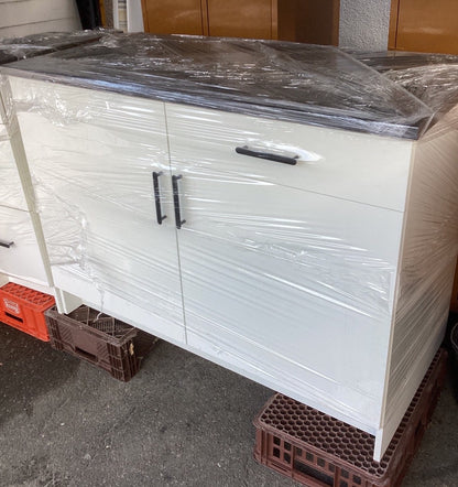 Küchen Unterschrank Set weiß anthrazit Arbeitsplatte 2-tlg modern Küchenmöbel