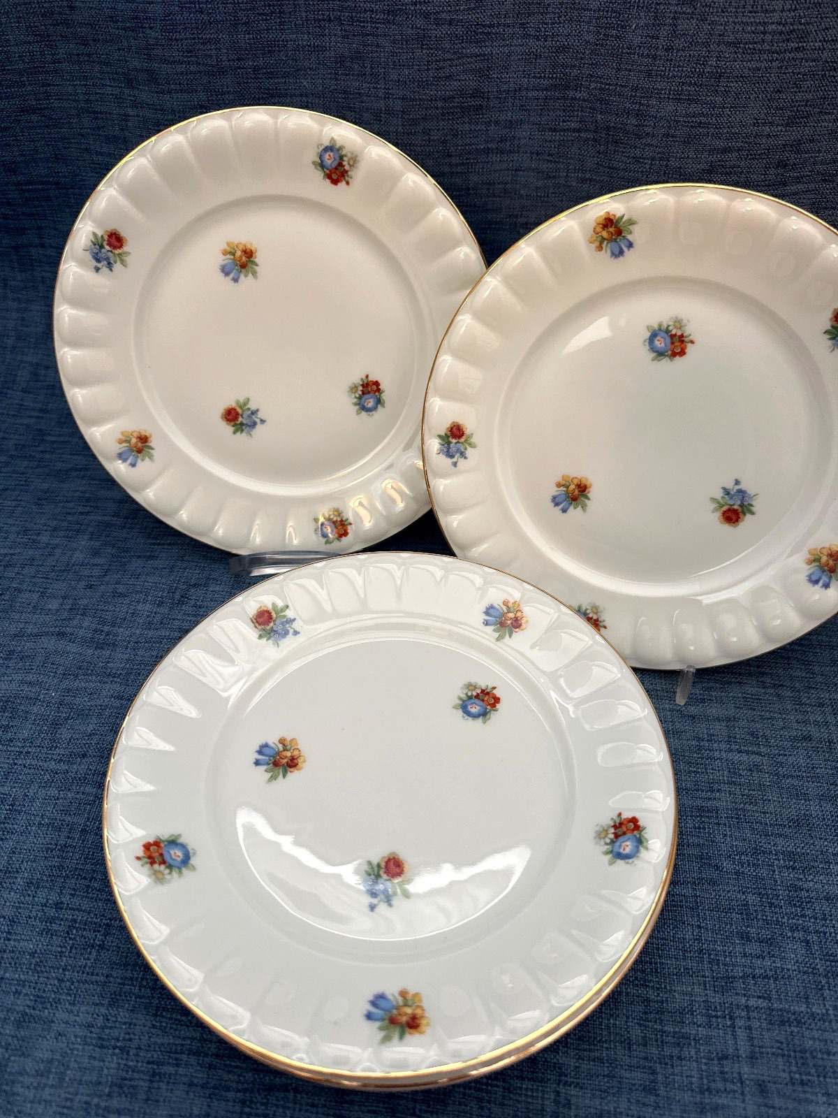 Thomas Bavaria Porzellan Frühstücks Teller Set 6x Blumendekor Goldrand Vintage