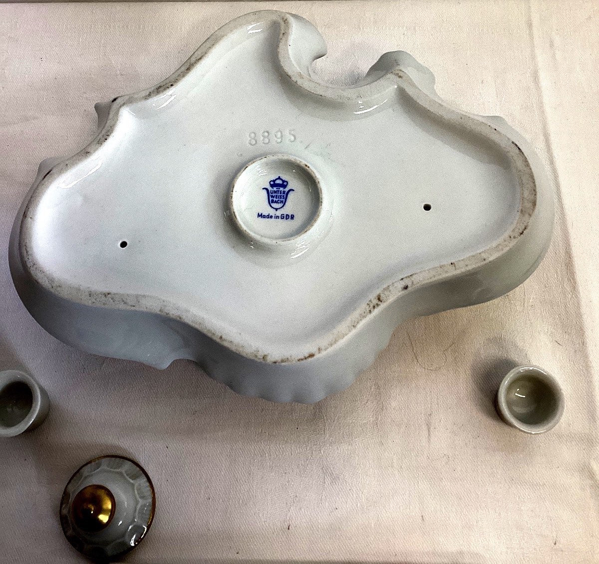 Unterweissbach Porzellan Schreibgarnitur Tintenfass Federhalter Blaumeise GDR