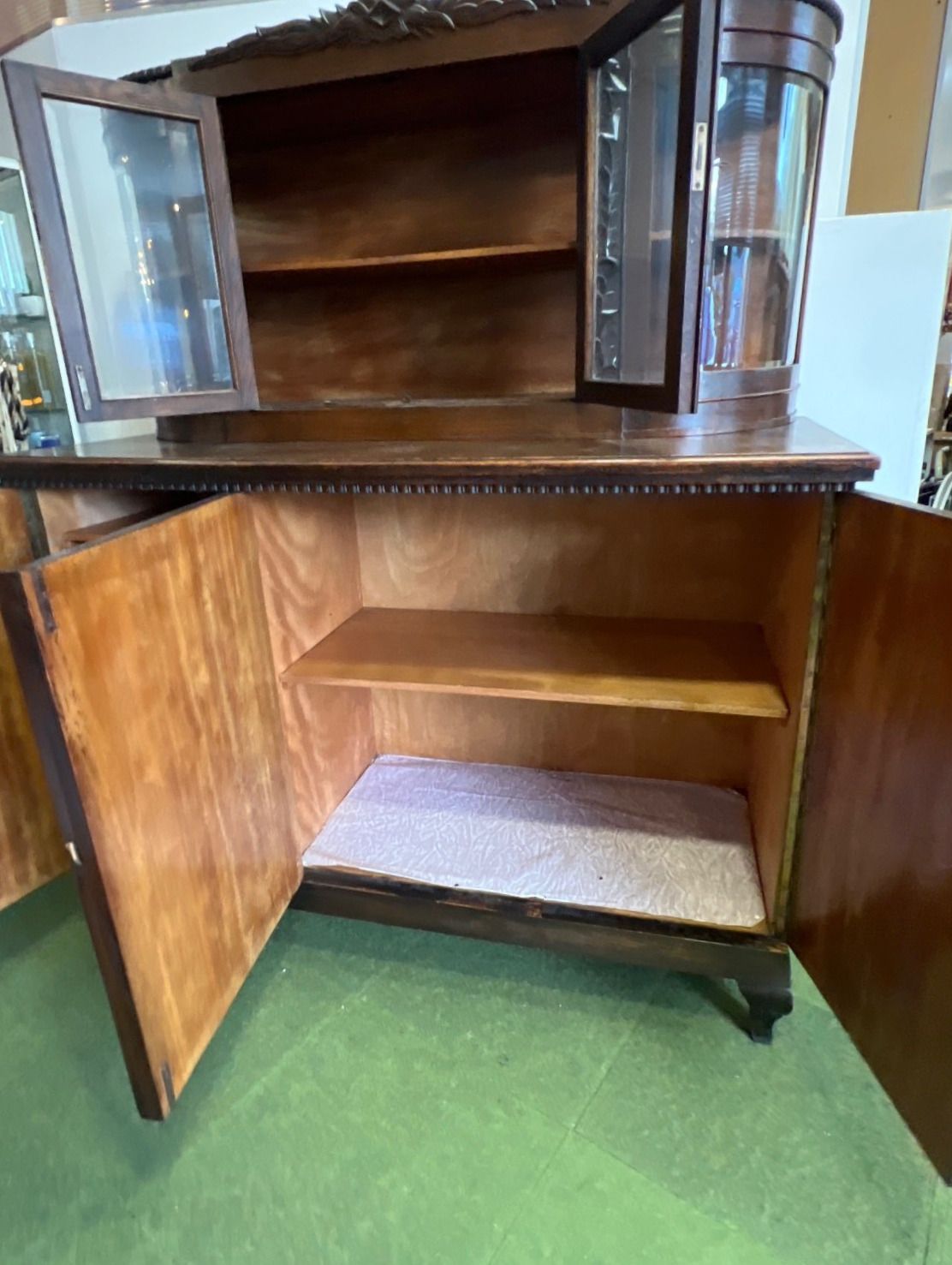 Antiker Eichen Buffetschrank, Vitrinenschrank, Jugendstil/Gründerzeit