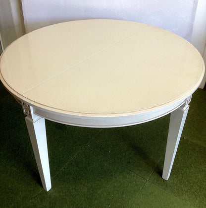 Runder Esstisch ausziehbar weiß Holz Einlegeplatte Landhaus Shabby Chic