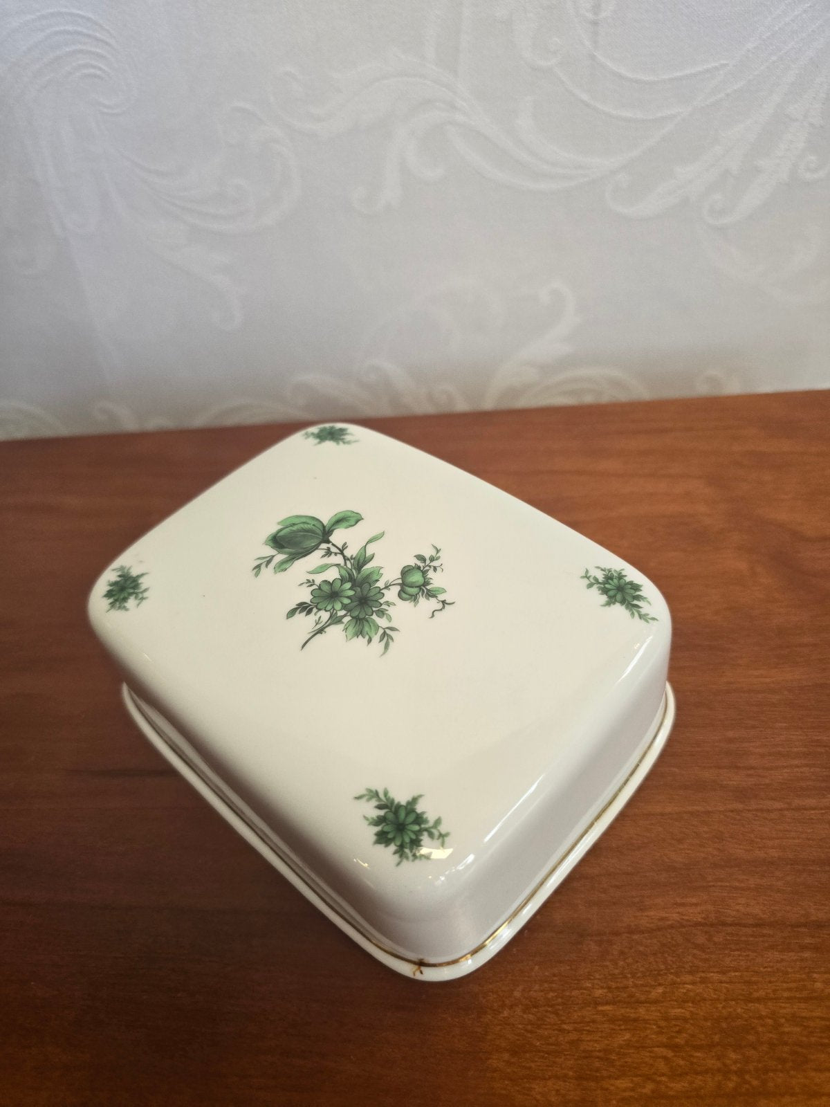 Seltmann Weiden Bavaria Butterdose Porzellan grünes Blumendekor Goldrand vintage