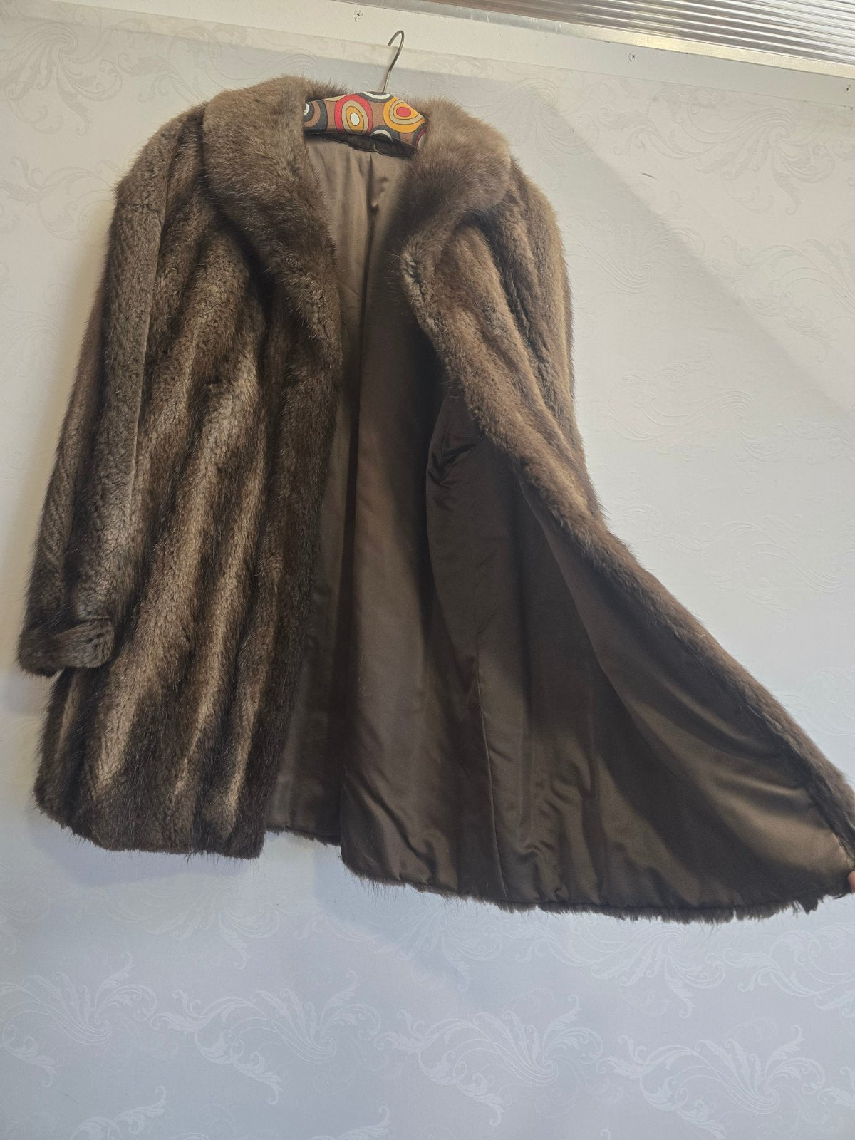 Vintage Damen Pelzmantel Echtpelz braun Nerz-Optik Retro Wintermantel gebraucht
