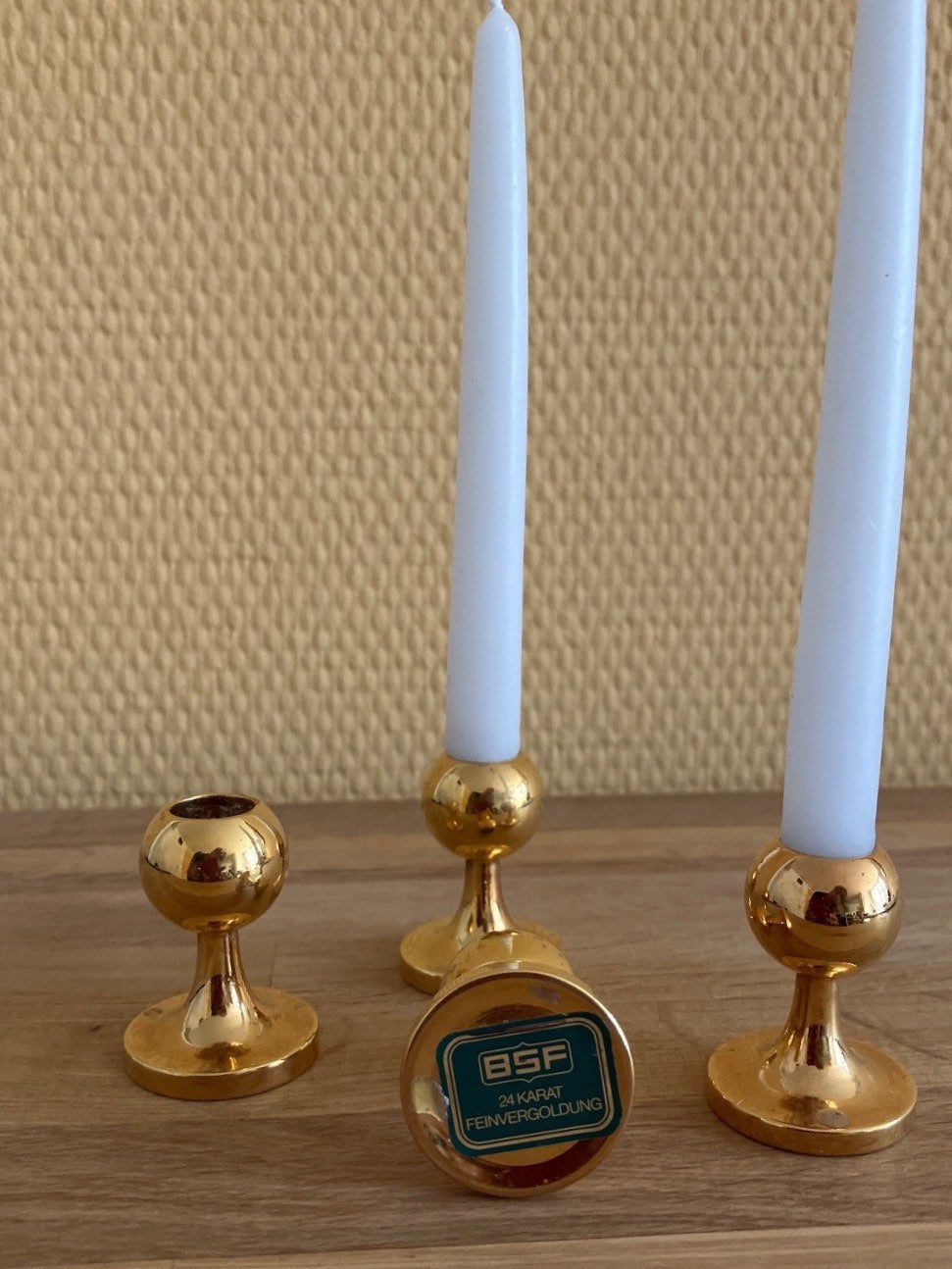 BSF 24 Karat Vergoldet Kerzenhalter 4er Set Gold Vintage Stabkerzen