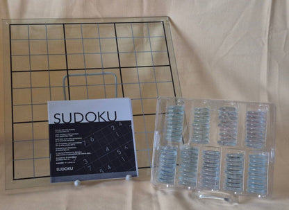 Sudoku Gesellschaftsspiel Glasboard bunte Zahlen-Chips Brettspiel komplett OVP