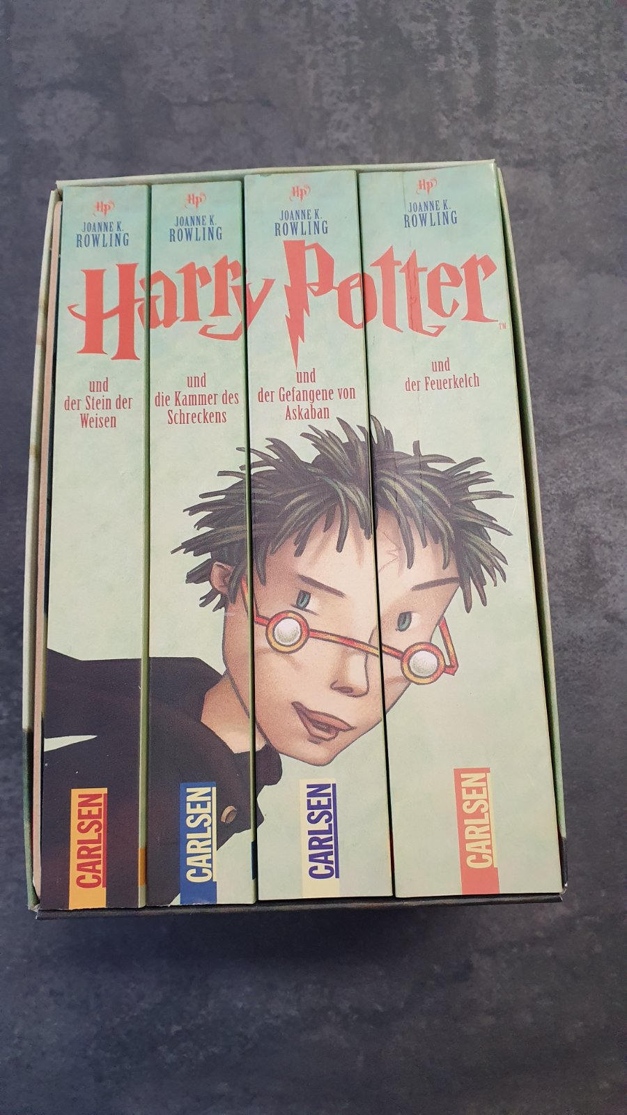 Harry Potter Bände 1-4 Carlsen Schuber Rowling Stein Kammer Askaban Feuerkelch
