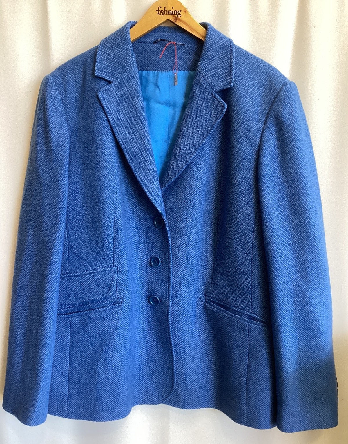 BAUER Damen Blazer 100% Schurwolle Fischgrät Blau Gr. 46 Vintage klassisch