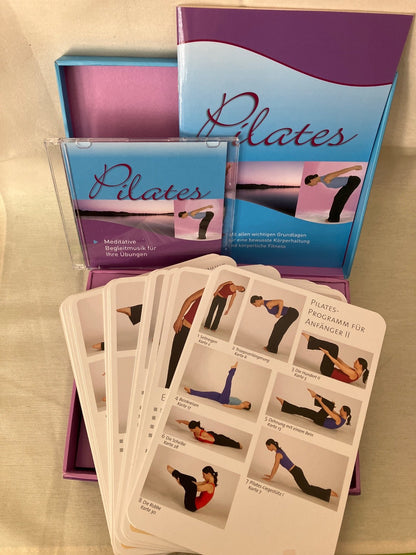 Pilates Komplett-Set 40 Übungskarten Begleitbuch Musik-CD Training zu Hause