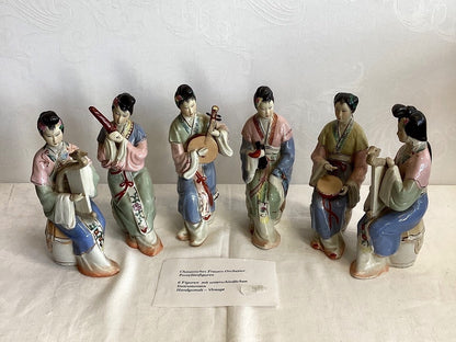 6x Chinesische Porzellanfigur Musikerinnen Orchester handgemalt Vintage China
