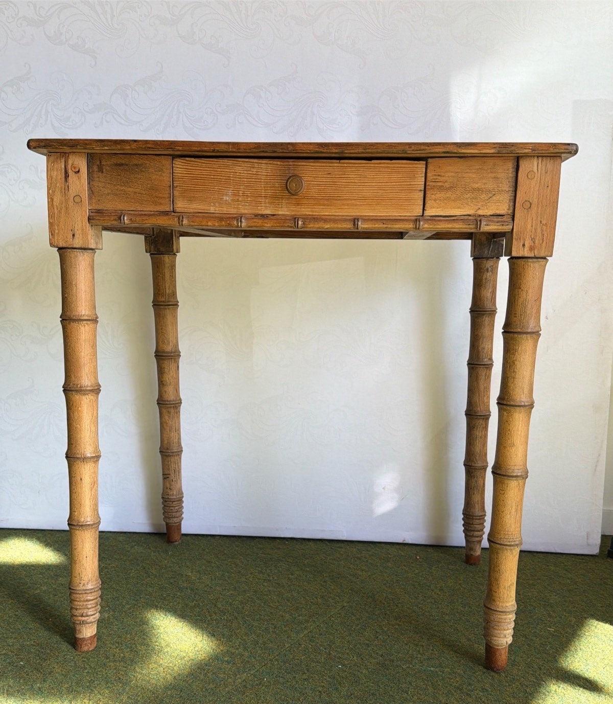 Antiker Beistelltisch Faux Bamboo Holz Schublade