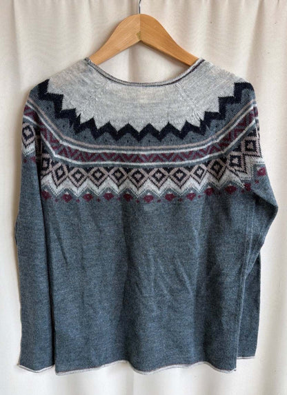 Esprit Damen Strickpullover Norweger Fair Isle Muster grau blau Gr. M neu