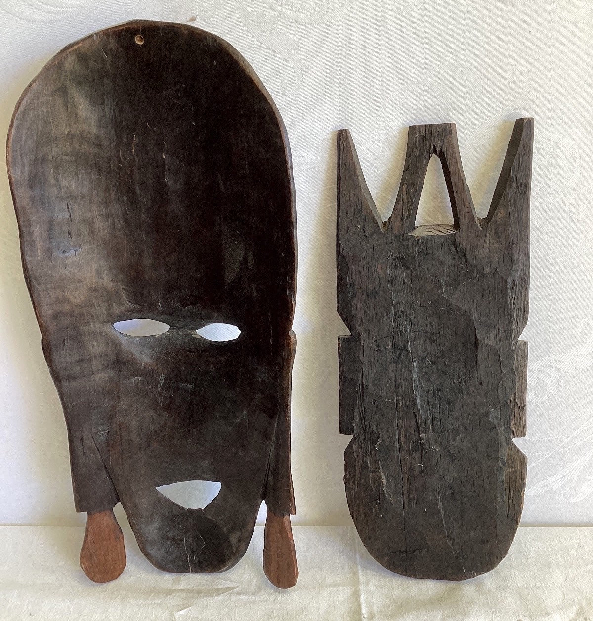 2x Afrikanische Holzmaske handgeschnitzt Tribal Wandmaske Afrika Deko Vintage