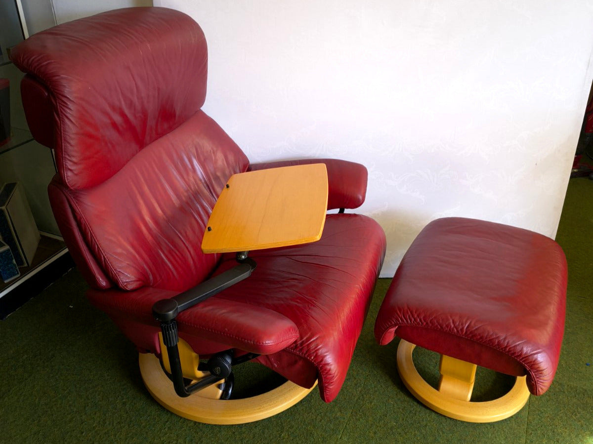 Stressless Ledersessel rot drehbar + Hocker Tablett Relaxsessel Ekornes