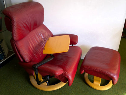 Stressless Ledersessel rot drehbar + Hocker Tablett Relaxsessel Ekornes