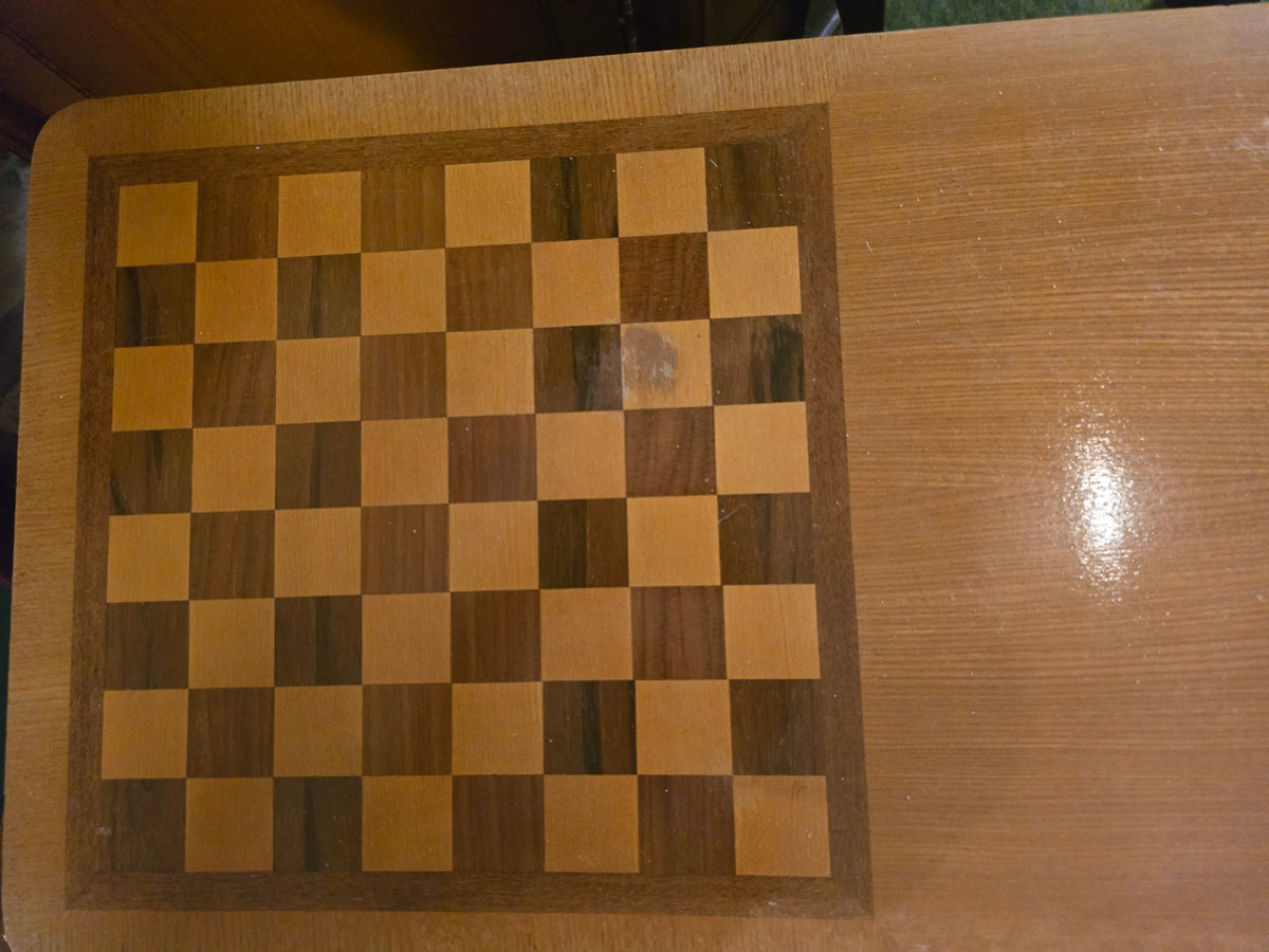 Vintage Holz Spieltisch Schach Intarsien mit Stauraum